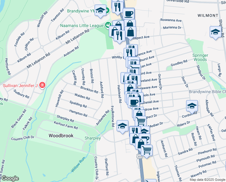 map of restaurants, bars, coffee shops, grocery stores, and more near 702 Foulkstone Road in Wilmington