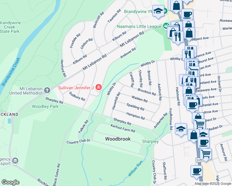 map of restaurants, bars, coffee shops, grocery stores, and more near 623 Haverhill Road in Wilmington