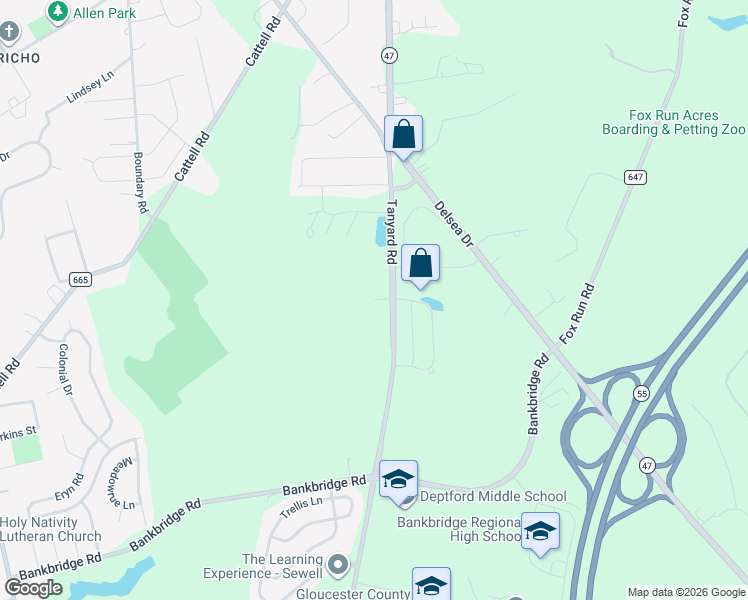 map of restaurants, bars, coffee shops, grocery stores, and more near 1100 Tanyard Oaks Court in Deptford