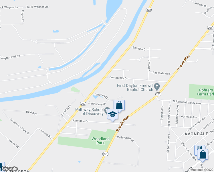 map of restaurants, bars, coffee shops, grocery stores, and more near 2920 Old Troy Pike in Dayton