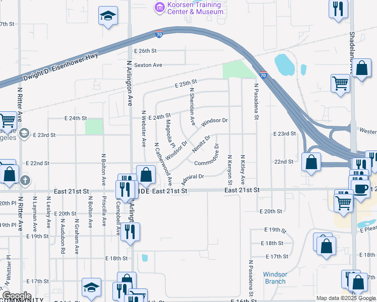 map of restaurants, bars, coffee shops, grocery stores, and more near 2260 Barnor Drive in Indianapolis