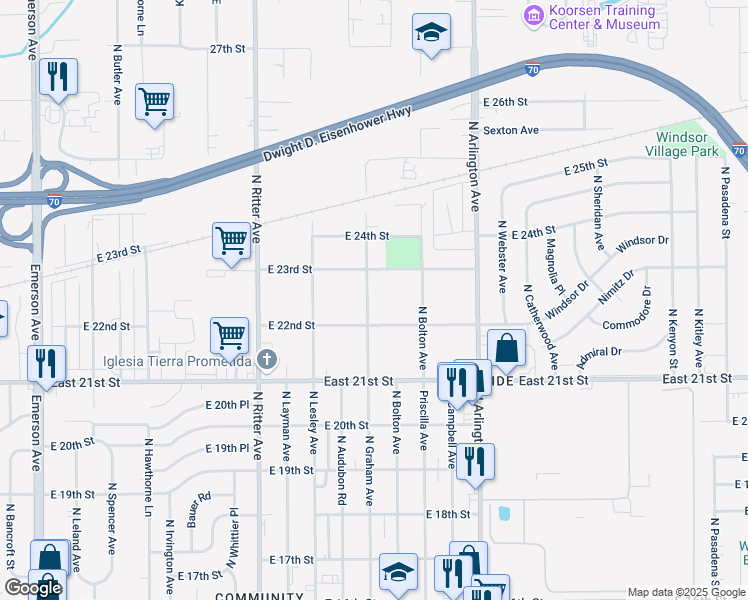 map of restaurants, bars, coffee shops, grocery stores, and more near 2231 North Graham Avenue in Indianapolis