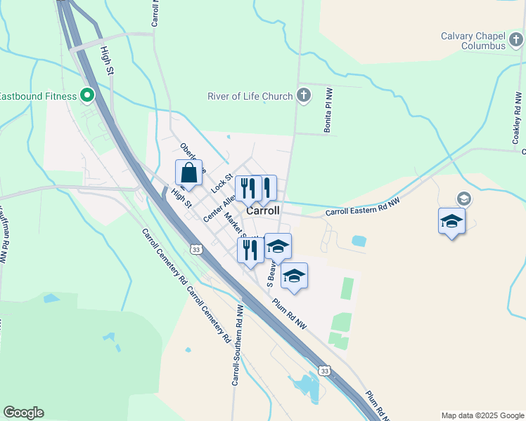 map of restaurants, bars, coffee shops, grocery stores, and more near in Carroll