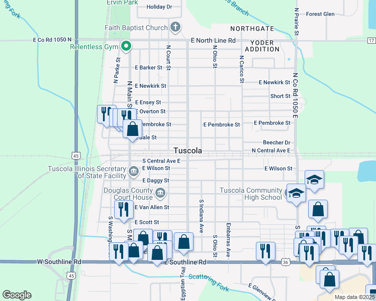 map of restaurants, bars, coffee shops, grocery stores, and more near in Tuscola