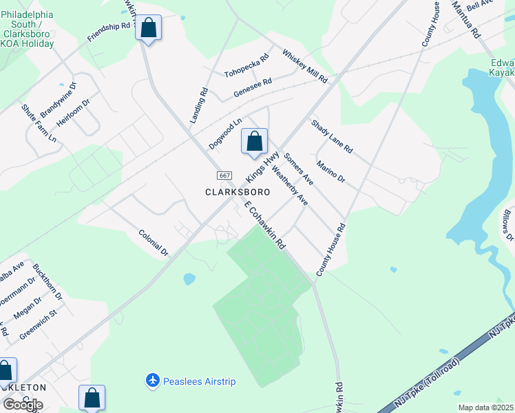 map of restaurants, bars, coffee shops, grocery stores, and more near in East Greenwich Township