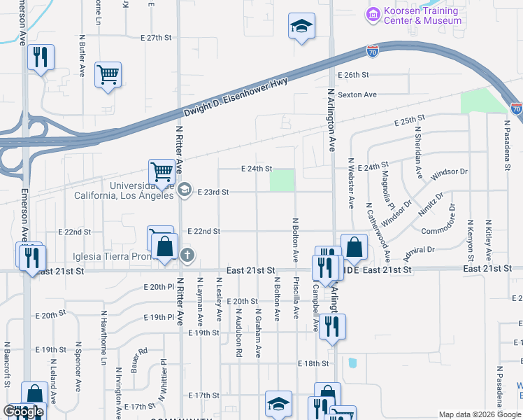 map of restaurants, bars, coffee shops, grocery stores, and more near 5813 East 23rd Street in Indianapolis