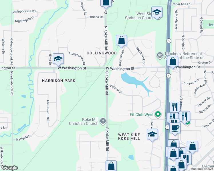 map of restaurants, bars, coffee shops, grocery stores, and more near 3299 Victoria Drive in Springfield
