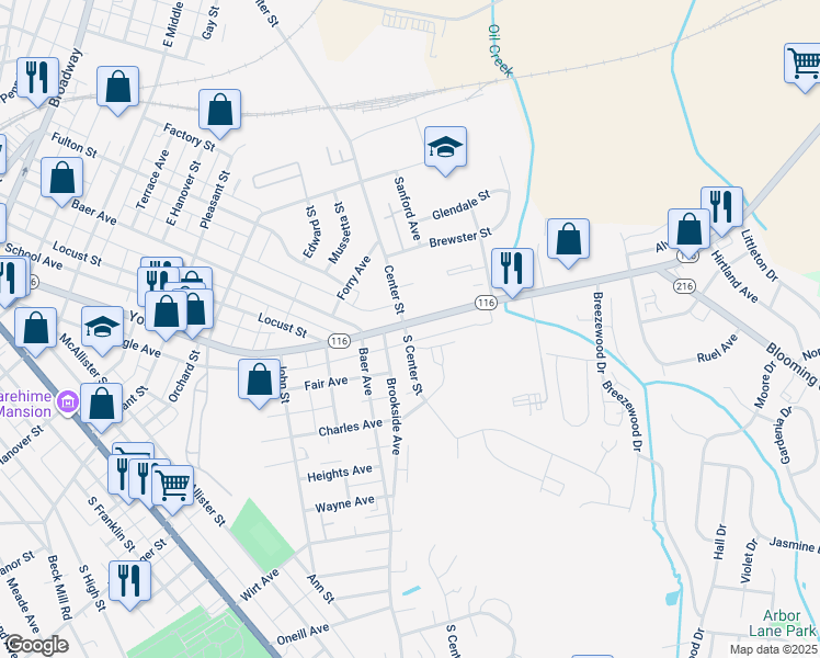map of restaurants, bars, coffee shops, grocery stores, and more near 23 South Center Street in Hanover