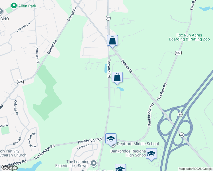map of restaurants, bars, coffee shops, grocery stores, and more near 6212 Tanyard Oaks Court in Deptford