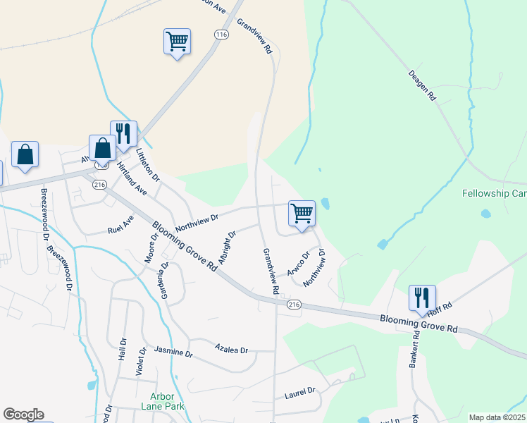 map of restaurants, bars, coffee shops, grocery stores, and more near 1354 Grandview Road in Hanover
