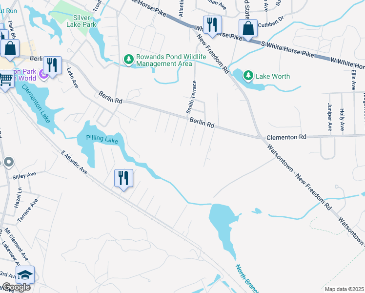 map of restaurants, bars, coffee shops, grocery stores, and more near 42 Smith Terrace in Clementon