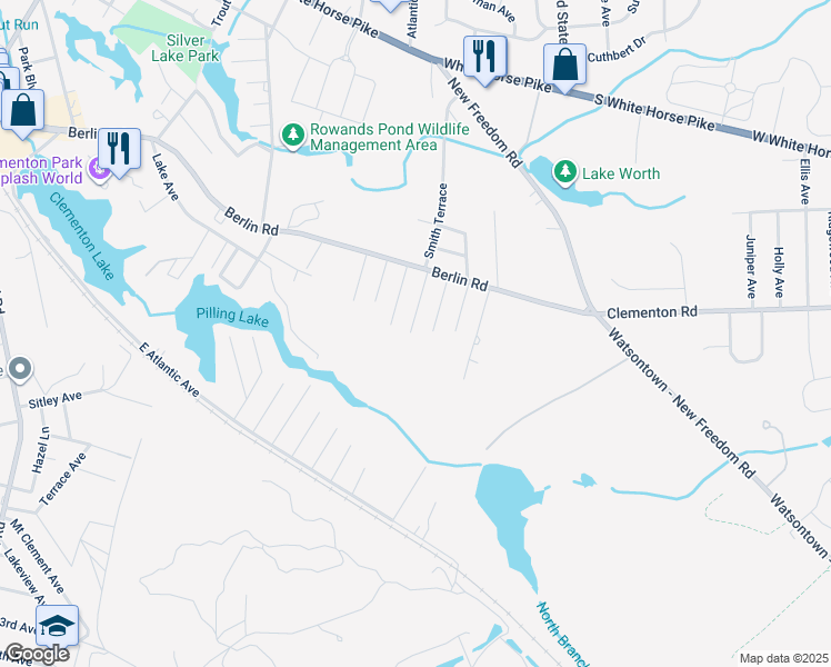 map of restaurants, bars, coffee shops, grocery stores, and more near 42 Smith Terrace in Clementon
