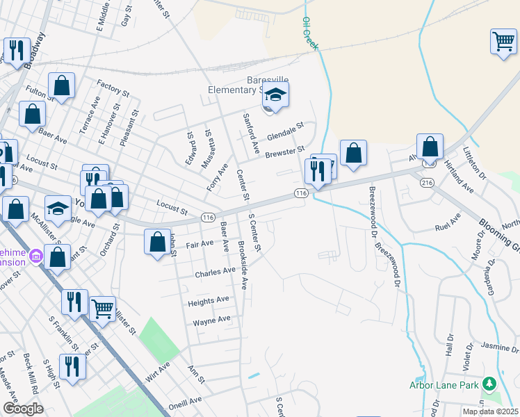map of restaurants, bars, coffee shops, grocery stores, and more near 833 York Street in Hanover