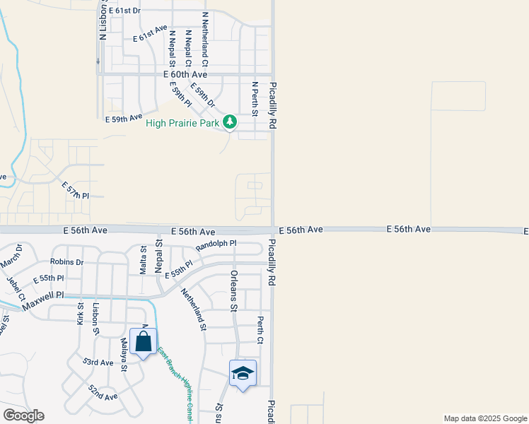 map of restaurants, bars, coffee shops, grocery stores, and more near 5601-6399 Picadilly Road in Aurora