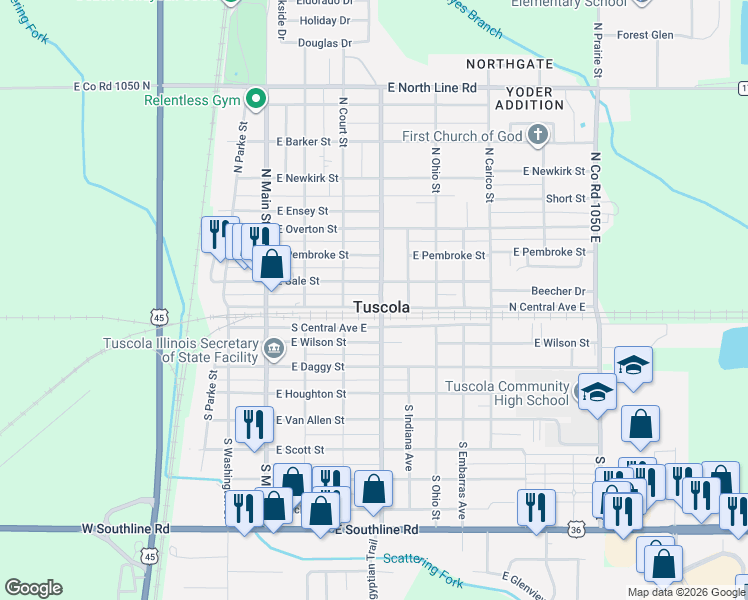 map of restaurants, bars, coffee shops, grocery stores, and more near in Tuscola