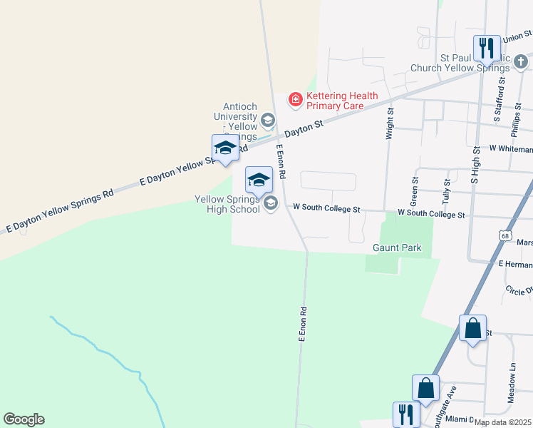 map of restaurants, bars, coffee shops, grocery stores, and more near 420 East Enon Road in Yellow Springs