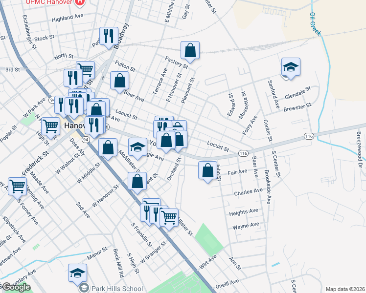 map of restaurants, bars, coffee shops, grocery stores, and more near 120 Spring Ave in Hanover