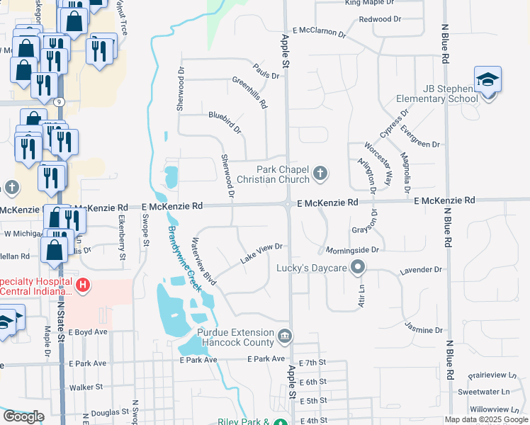 map of restaurants, bars, coffee shops, grocery stores, and more near 909 East McKenzie Road in Spring Lake