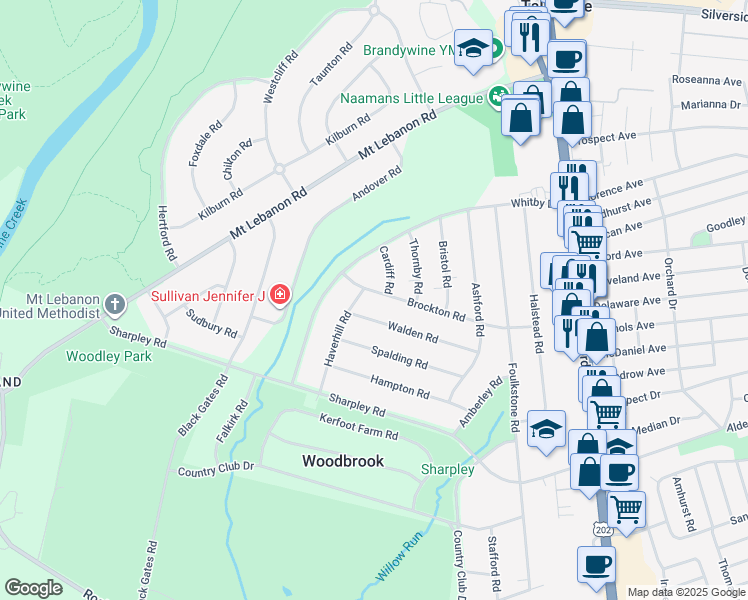 map of restaurants, bars, coffee shops, grocery stores, and more near 330 Brockton Road in Wilmington