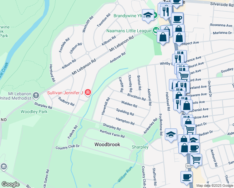 map of restaurants, bars, coffee shops, grocery stores, and more near 330 Brockton Road in Wilmington