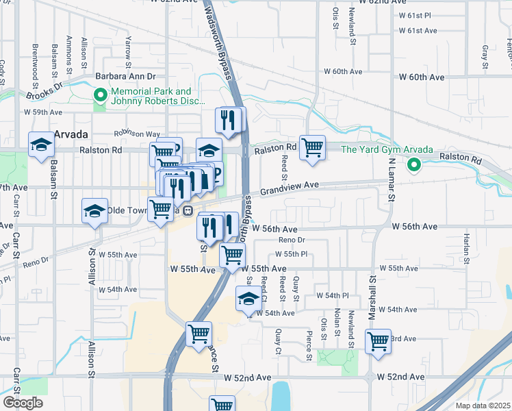 map of restaurants, bars, coffee shops, grocery stores, and more near 5584 Olde Wadsworth Boulevard in Arvada