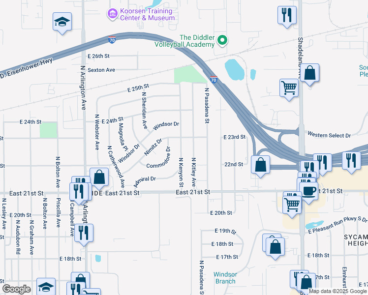 map of restaurants, bars, coffee shops, grocery stores, and more near 2226 North Kenyon Street in Indianapolis