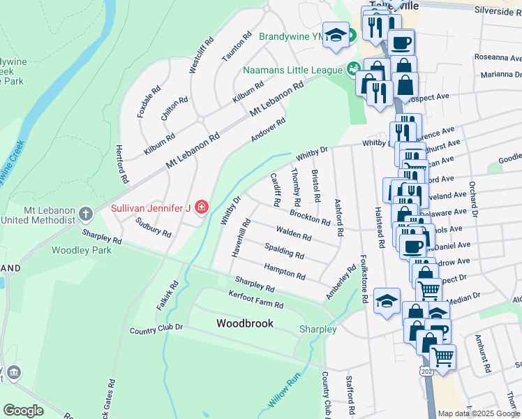 map of restaurants, bars, coffee shops, grocery stores, and more near 330 Brockton Road in Wilmington