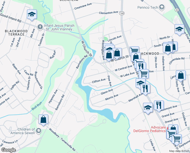 map of restaurants, bars, coffee shops, grocery stores, and more near 248 West Central Avenue in Gloucester Township