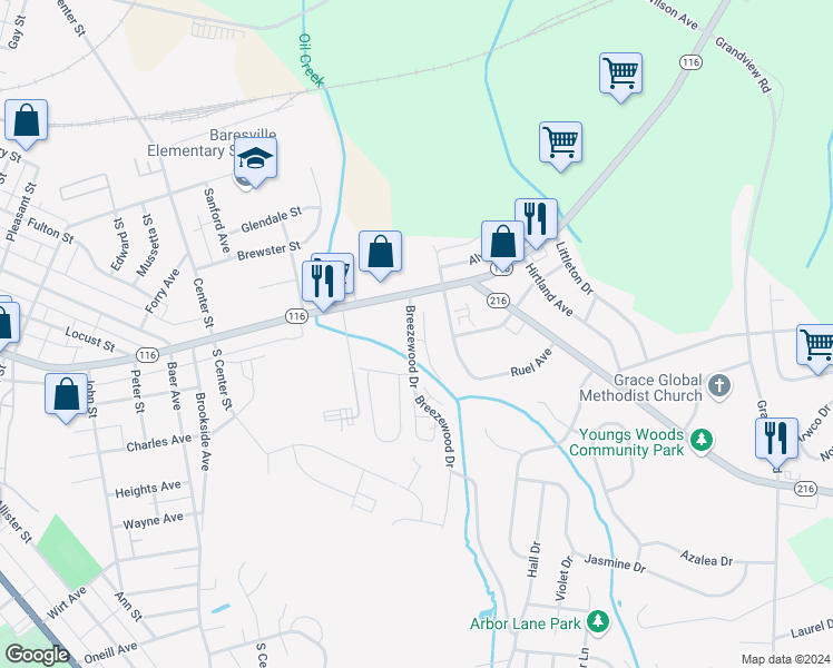 map of restaurants, bars, coffee shops, grocery stores, and more near 18 Breezewood Drive in Hanover
