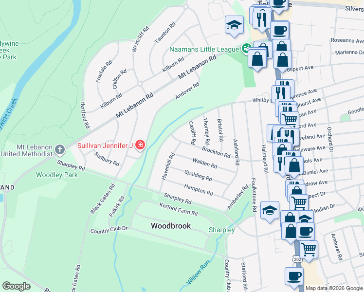 map of restaurants, bars, coffee shops, grocery stores, and more near 330 Brockton Road in Wilmington