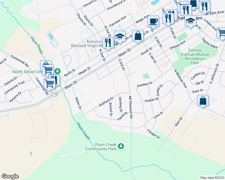 map of restaurants, bars, coffee shops, grocery stores, and more near 236 South 2nd Street in McSherrystown