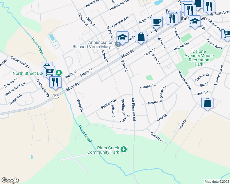 map of restaurants, bars, coffee shops, grocery stores, and more near 236 South 2nd Street in McSherrystown