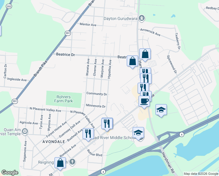 map of restaurants, bars, coffee shops, grocery stores, and more near 320 Hypathia Avenue in Dayton