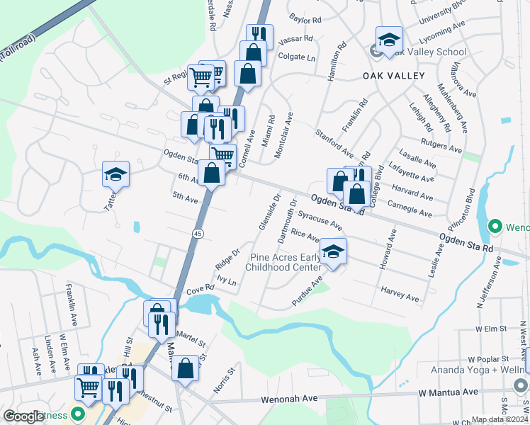 map of restaurants, bars, coffee shops, grocery stores, and more near 716 Glenside Drive in Wenonah