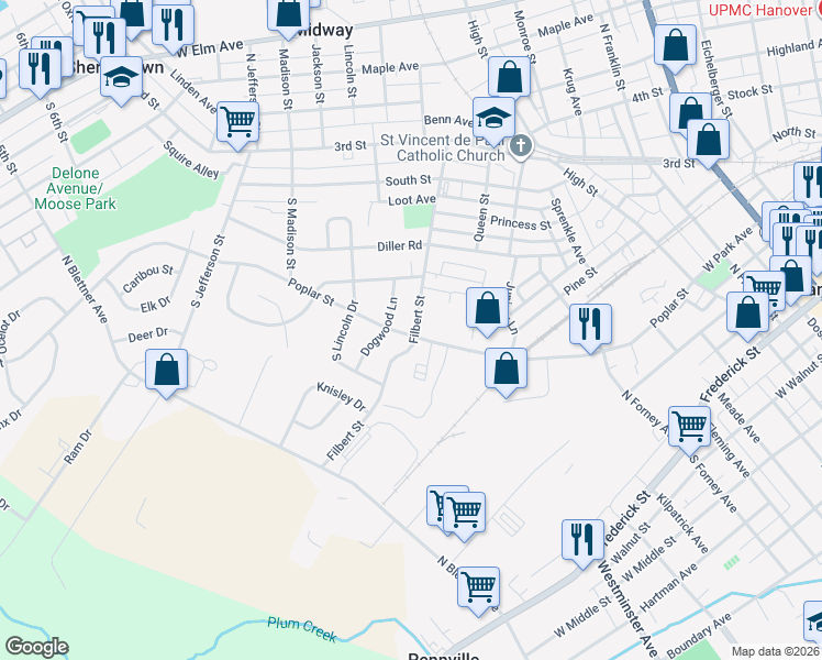 map of restaurants, bars, coffee shops, grocery stores, and more near 130 Filbert Street in Hanover
