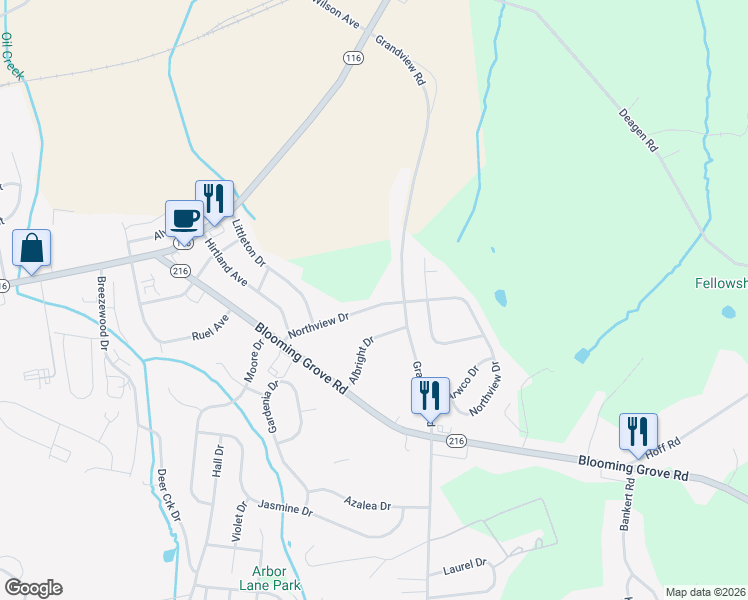 map of restaurants, bars, coffee shops, grocery stores, and more near 36 Northview Drive in Hanover