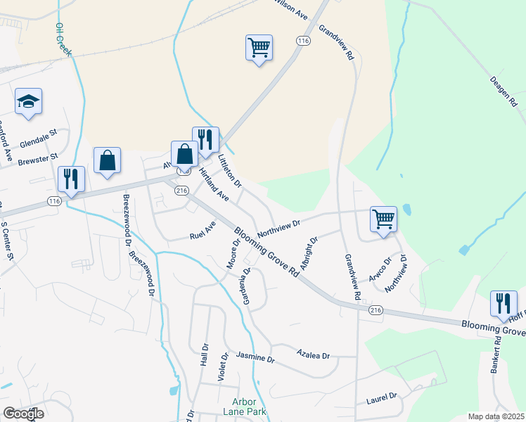 map of restaurants, bars, coffee shops, grocery stores, and more near 123 Littleton Drive in Hanover