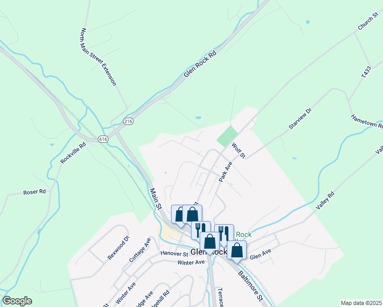 map of restaurants, bars, coffee shops, grocery stores, and more near 8 West Street in Glen Rock