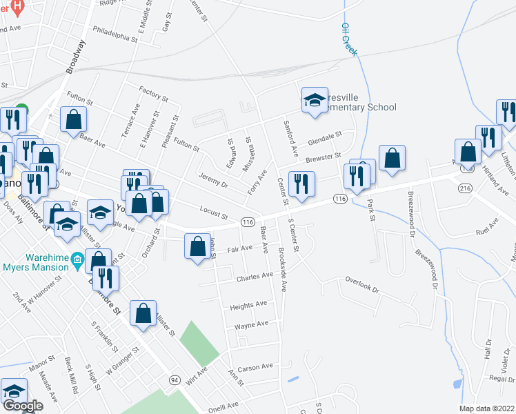 map of restaurants, bars, coffee shops, grocery stores, and more near 670 Baer Avenue in Hanover