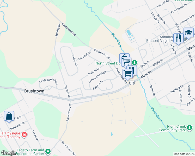 map of restaurants, bars, coffee shops, grocery stores, and more near 76 Comanche Trail in Hanover