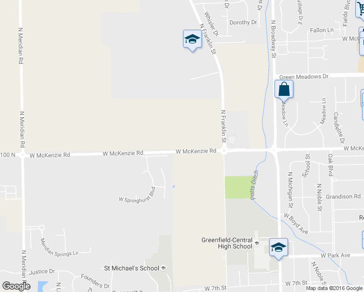 map of restaurants, bars, coffee shops, grocery stores, and more near 1200 W McKenzie Rd in Greenfield
