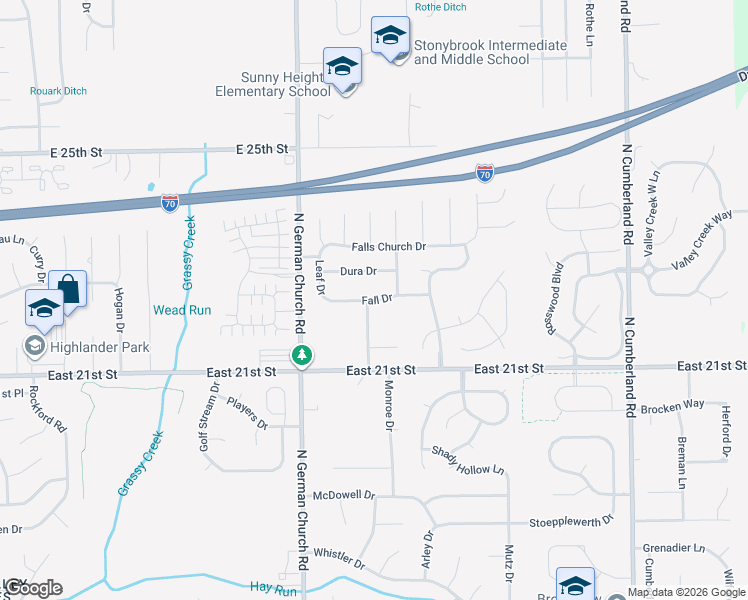 map of restaurants, bars, coffee shops, grocery stores, and more near 11151 Fall Drive in Indianapolis