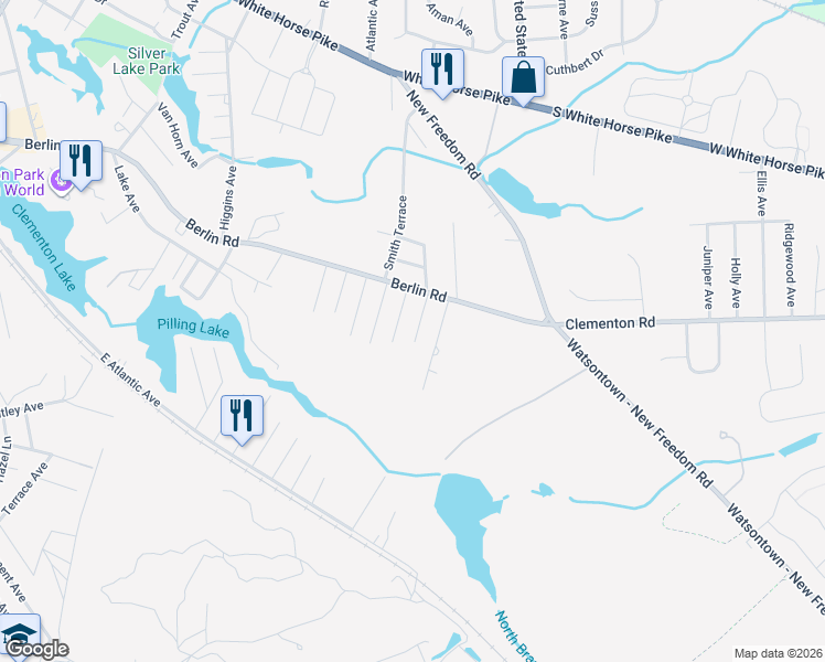 map of restaurants, bars, coffee shops, grocery stores, and more near 33 Clementon Avenue in Clementon