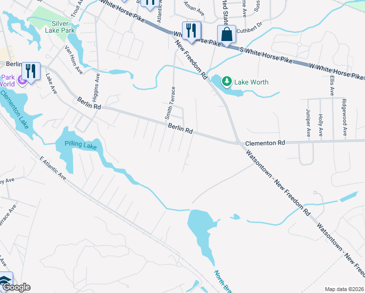 map of restaurants, bars, coffee shops, grocery stores, and more near 33 Clementon Avenue in Clementon