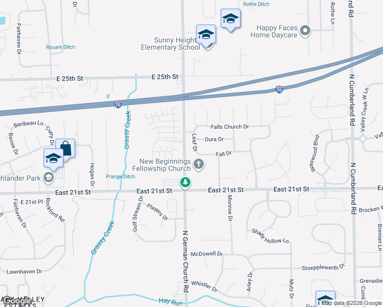map of restaurants, bars, coffee shops, grocery stores, and more near 2214 Leaf Drive in Indianapolis