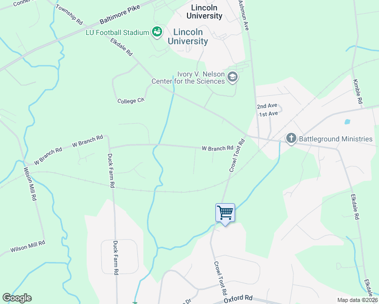 map of restaurants, bars, coffee shops, grocery stores, and more near 105 Preston Drive in Lincoln University