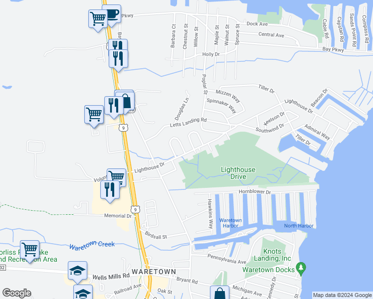 map of restaurants, bars, coffee shops, grocery stores, and more near 31 Lighthouse Drive in Ocean Township