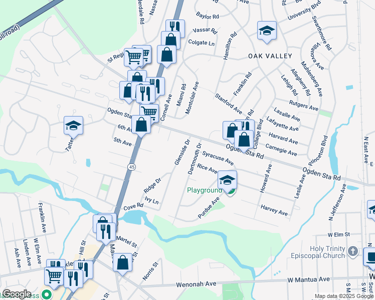 map of restaurants, bars, coffee shops, grocery stores, and more near 716 Glenside Drive in Wenonah