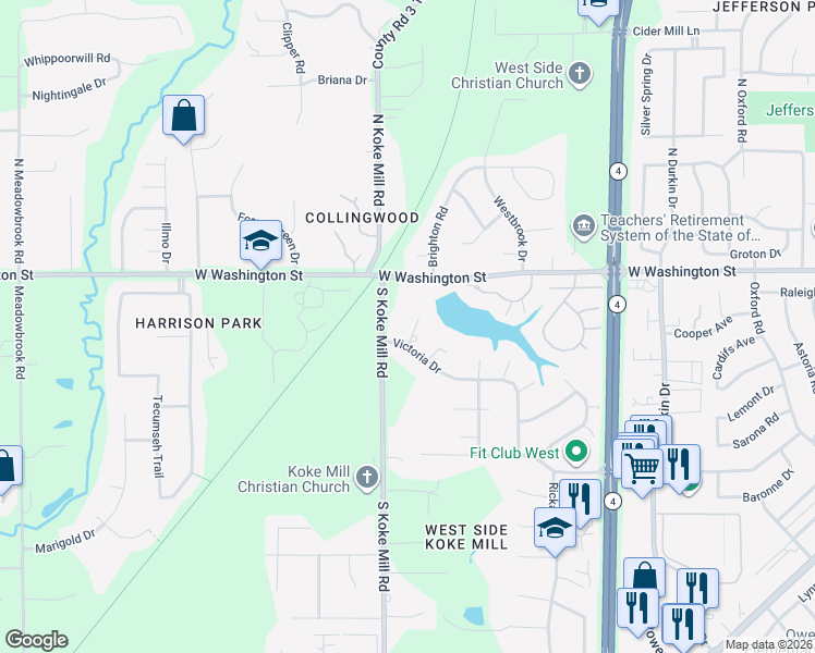 map of restaurants, bars, coffee shops, grocery stores, and more near 3175-3299 Victoria Dr in Springfield