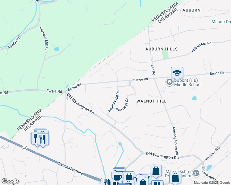 map of restaurants, bars, coffee shops, grocery stores, and more near 715 Regency Hill Road in Hockessin